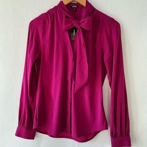 NWT! Express Relaxed Long Sleeve Tie Neck Portofino Shirt Women’s XS Magenta